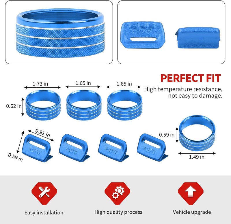 Jimen Fit for Jeep Wrangler JL JLU 2018-2025 & Gladiator JT 2020-2025, 8PCS Window Button Trim & Audio Volume Radio Knob AC Control Ring Air Conditioning Knob & Headlight Switch Knob Cover (Blue) - Image 3